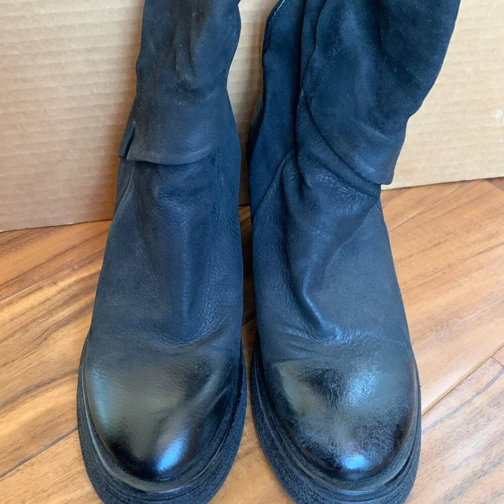 A.S.98 Women's Sabina Wedge Leather Suede Boots Black sz 38 7.5 Side Zip Ankle